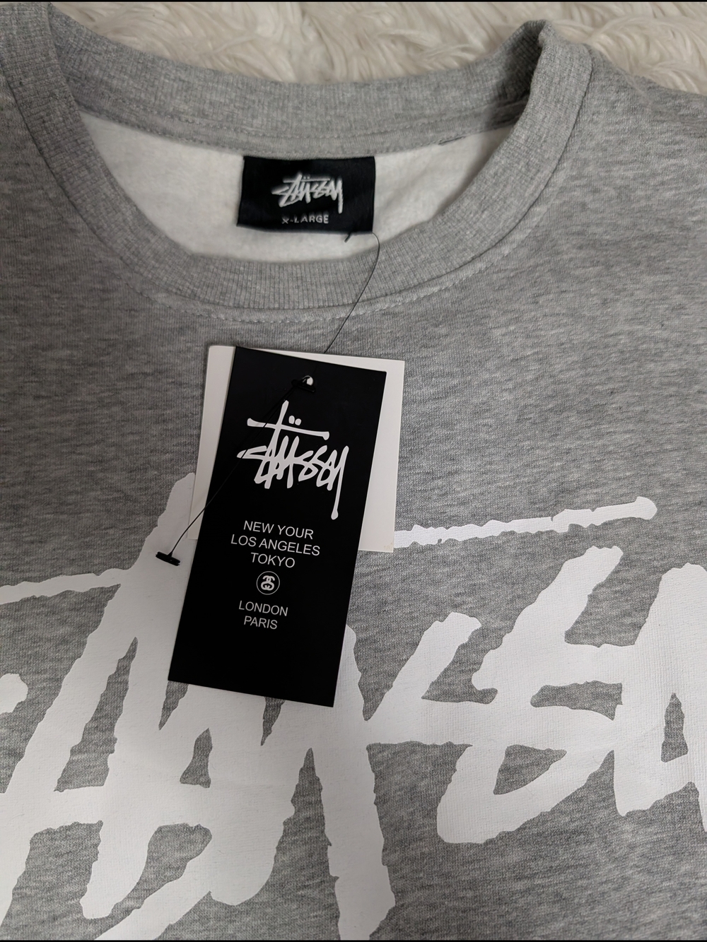 Stussy Gray Crewneck with White Script Logo - Picture 3 of 3